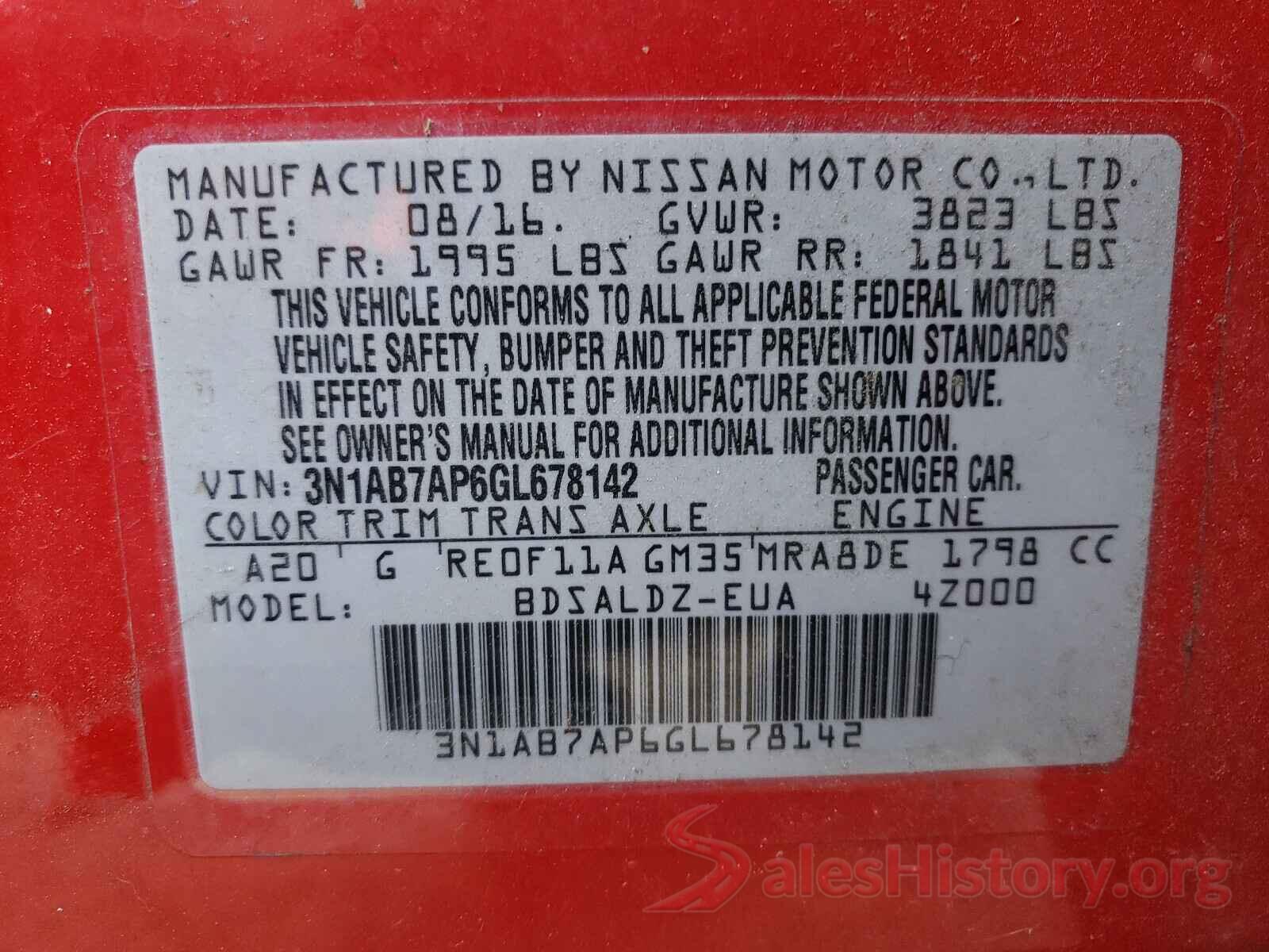 3N1AB7AP6GL678142 2016 NISSAN SENTRA