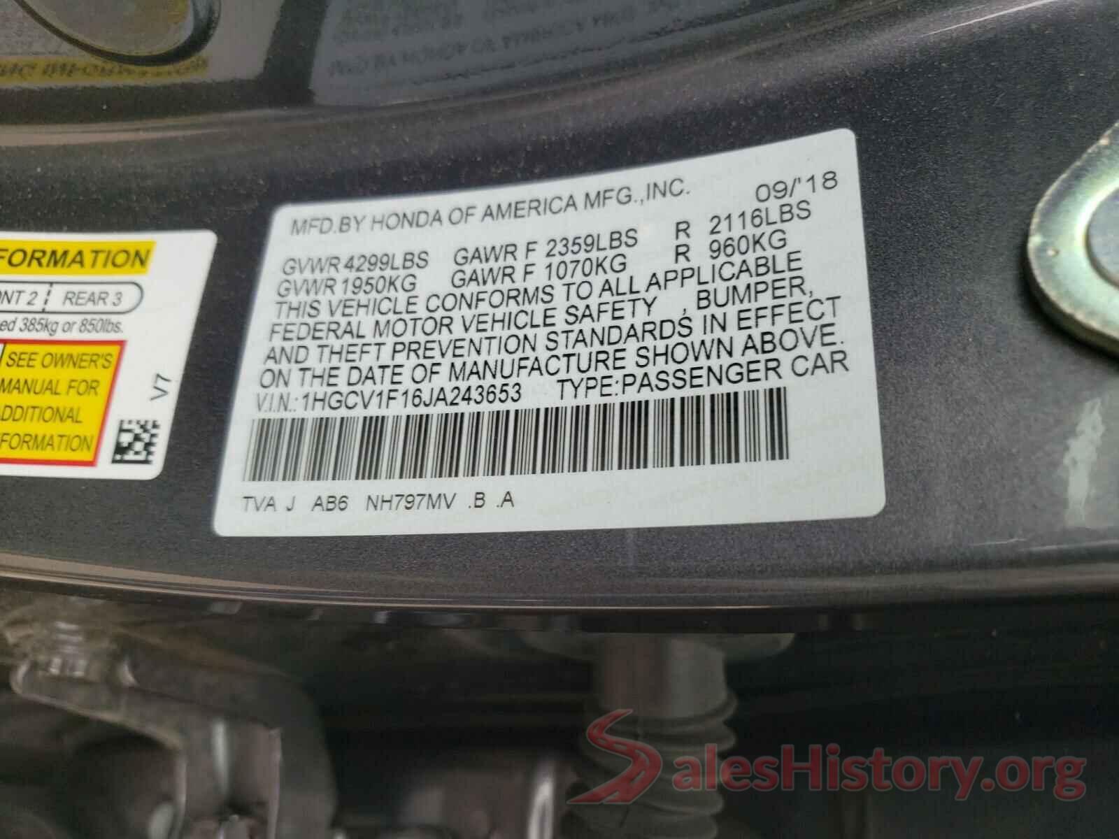 1HGCV1F16JA243653 2018 HONDA ACCORD