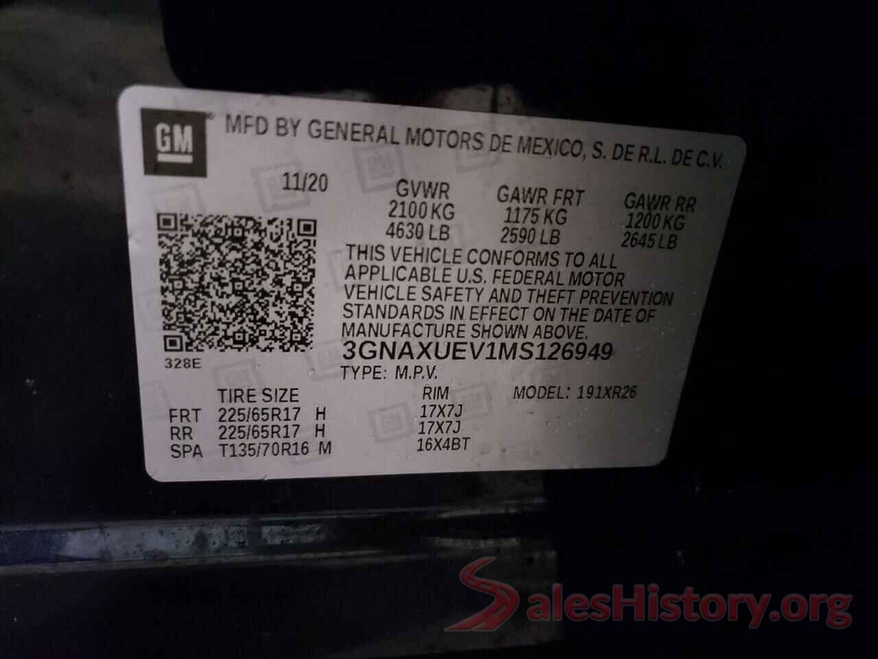 3GNAXUEV1MS126949 2021 CHEVROLET EQUINOX