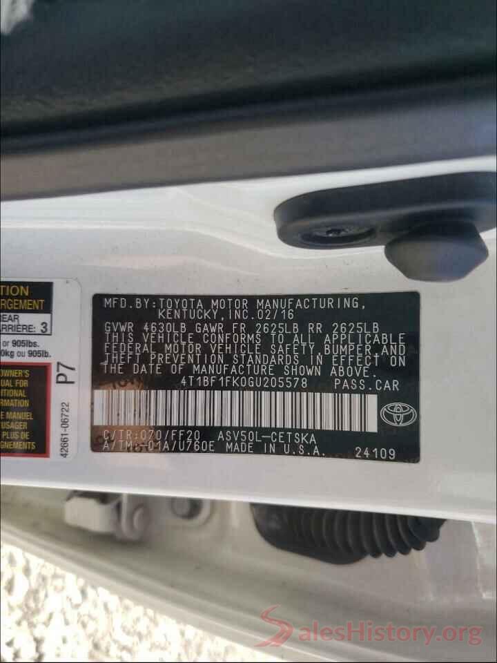 4T1BF1FK0GU205578 2016 TOYOTA CAMRY