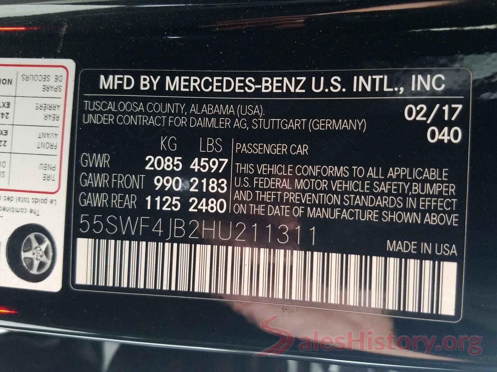 55SWF4JB2HU211311 2017 MERCEDES-BENZ C CLASS