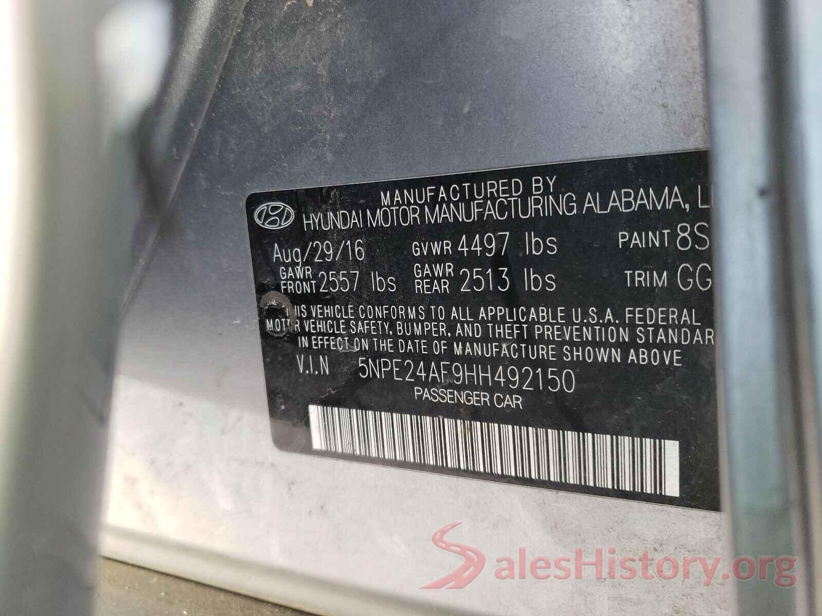 5NPE24AF9HH492150 2017 HYUNDAI SONATA