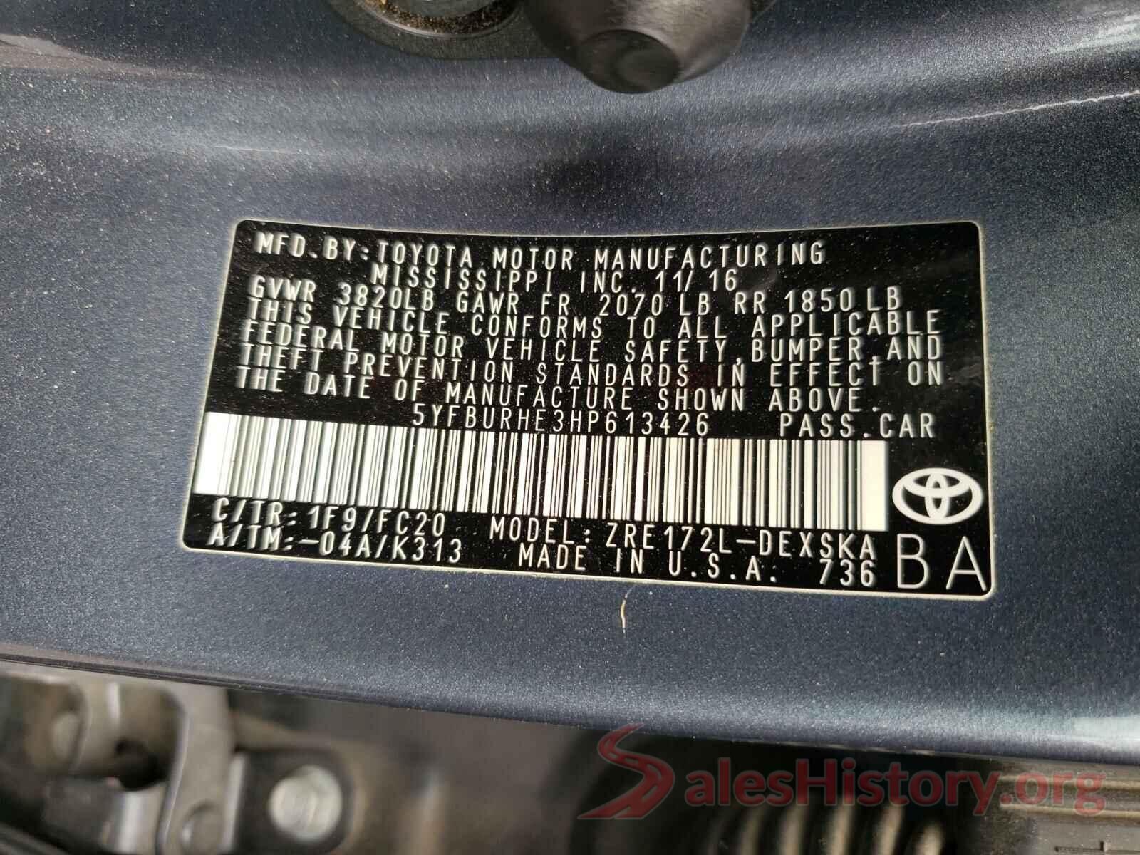 5YFBURHE3HP613426 2017 TOYOTA COROLLA