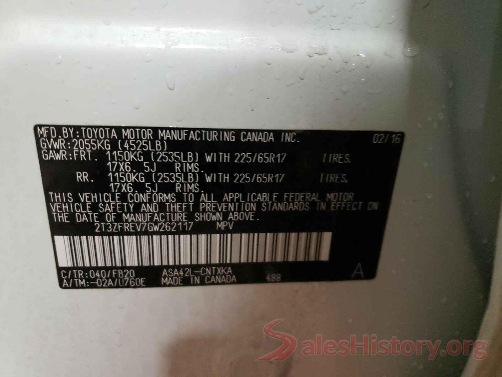 2T3ZFREV7GW262117 2016 TOYOTA RAV4