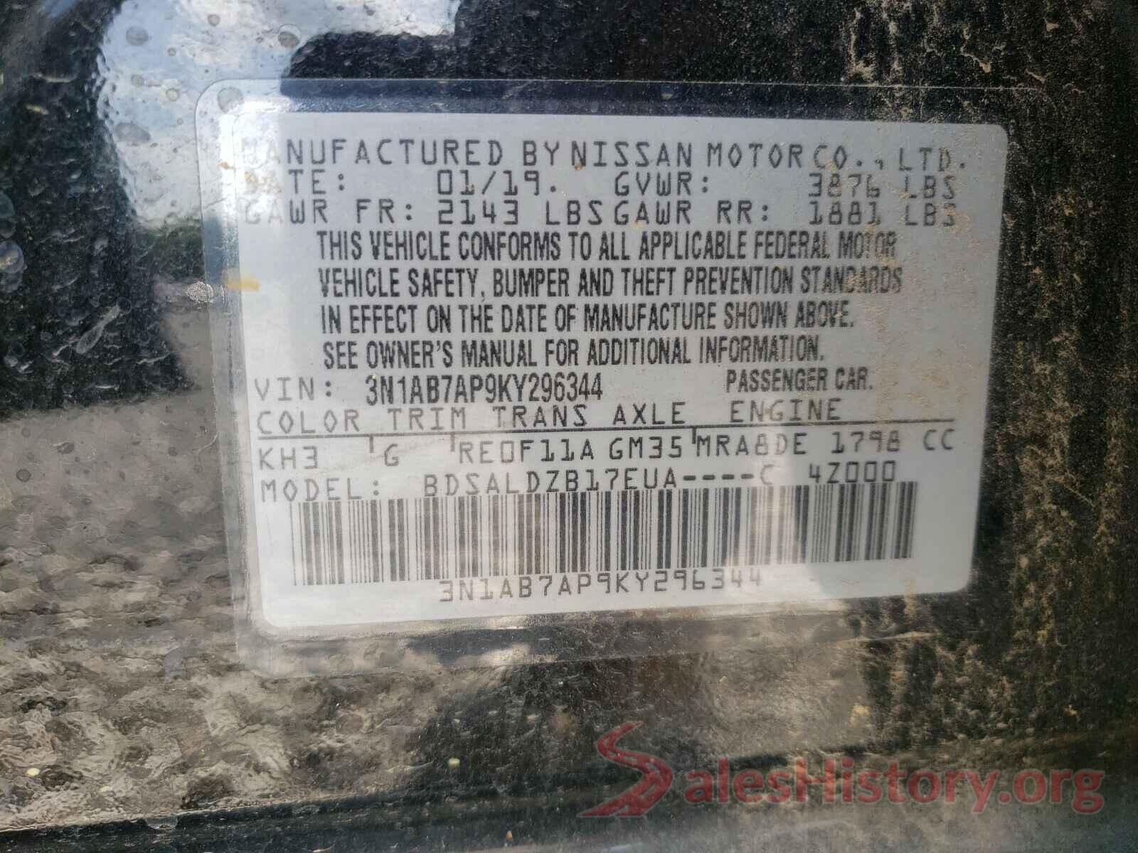 3N1AB7AP9KY296344 2019 NISSAN SENTRA