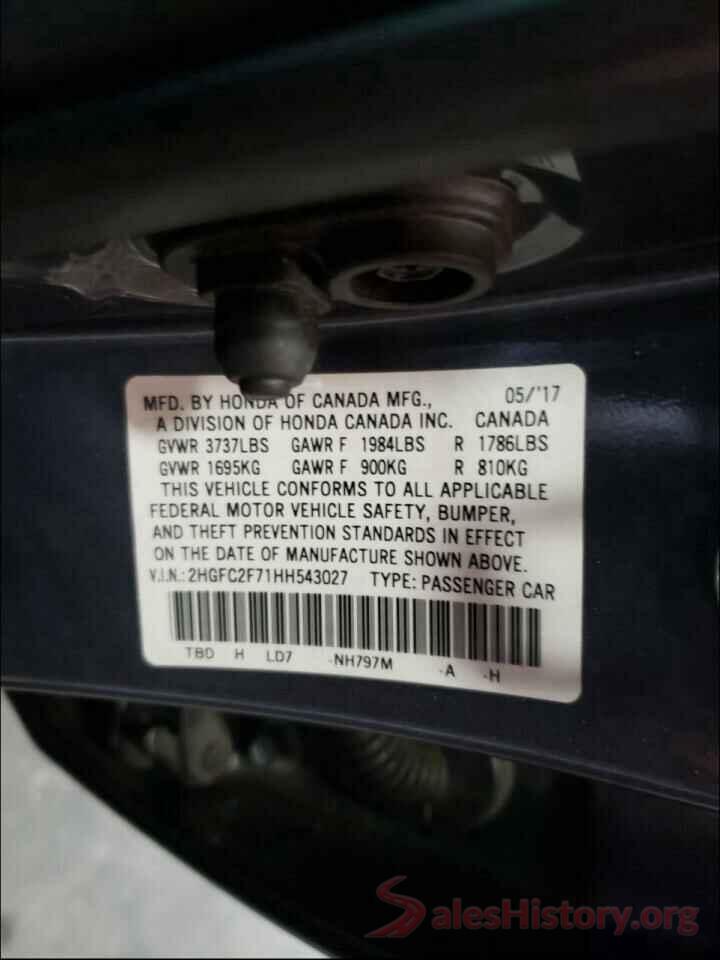 2HGFC2F71HH543027 2017 HONDA CIVIC