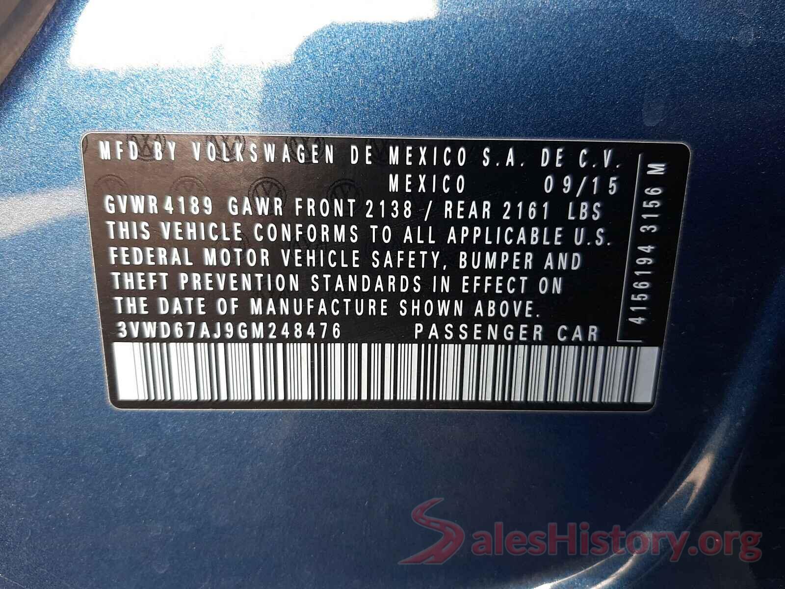 3VWD67AJ9GM248476 2016 VOLKSWAGEN JETTA