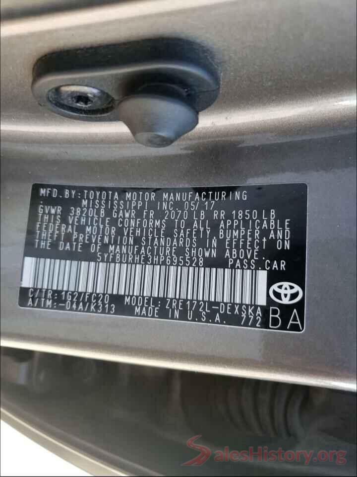 5YFBURHE3HP695528 2017 TOYOTA COROLLA