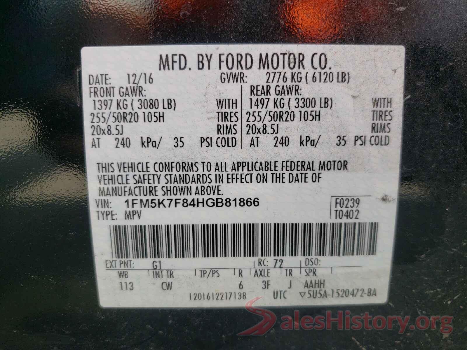 1FM5K7F84HGB81866 2017 FORD EXPLORER