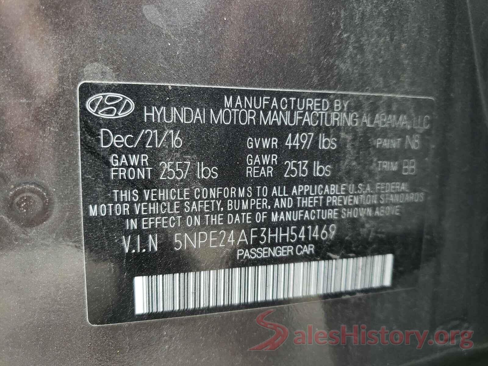 5NPE24AF3HH541469 2017 HYUNDAI SONATA