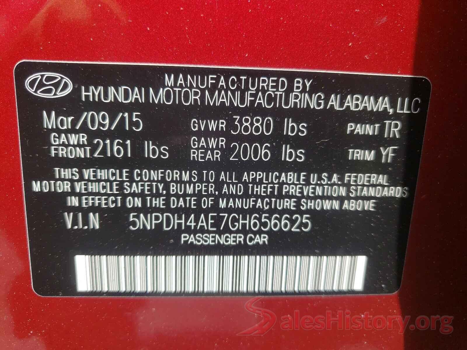 5NPDH4AE7GH656625 2016 HYUNDAI ELANTRA