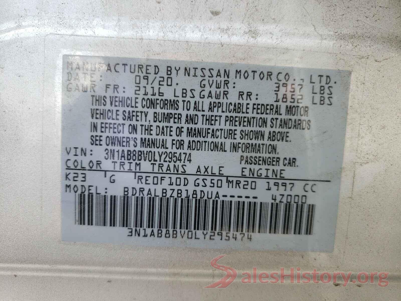 3N1AB8BV0LY295474 2020 NISSAN SENTRA