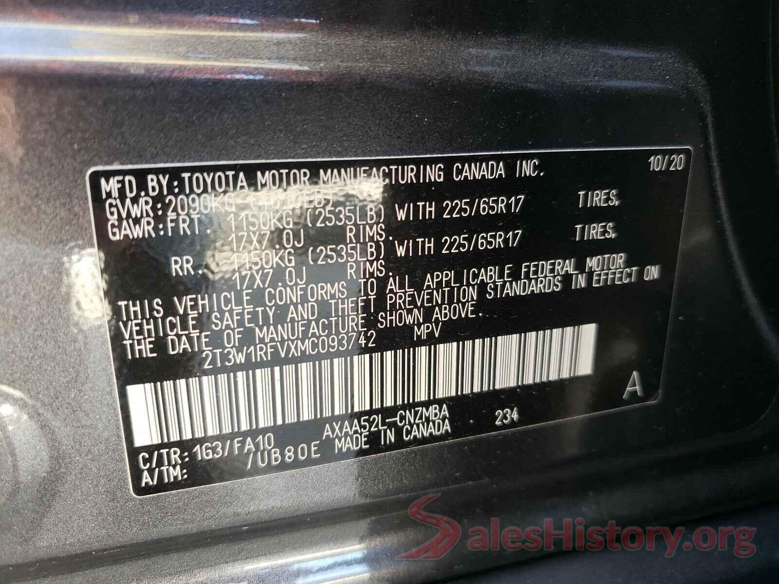 2T3W1RFVXMC093742 2021 TOYOTA RAV4