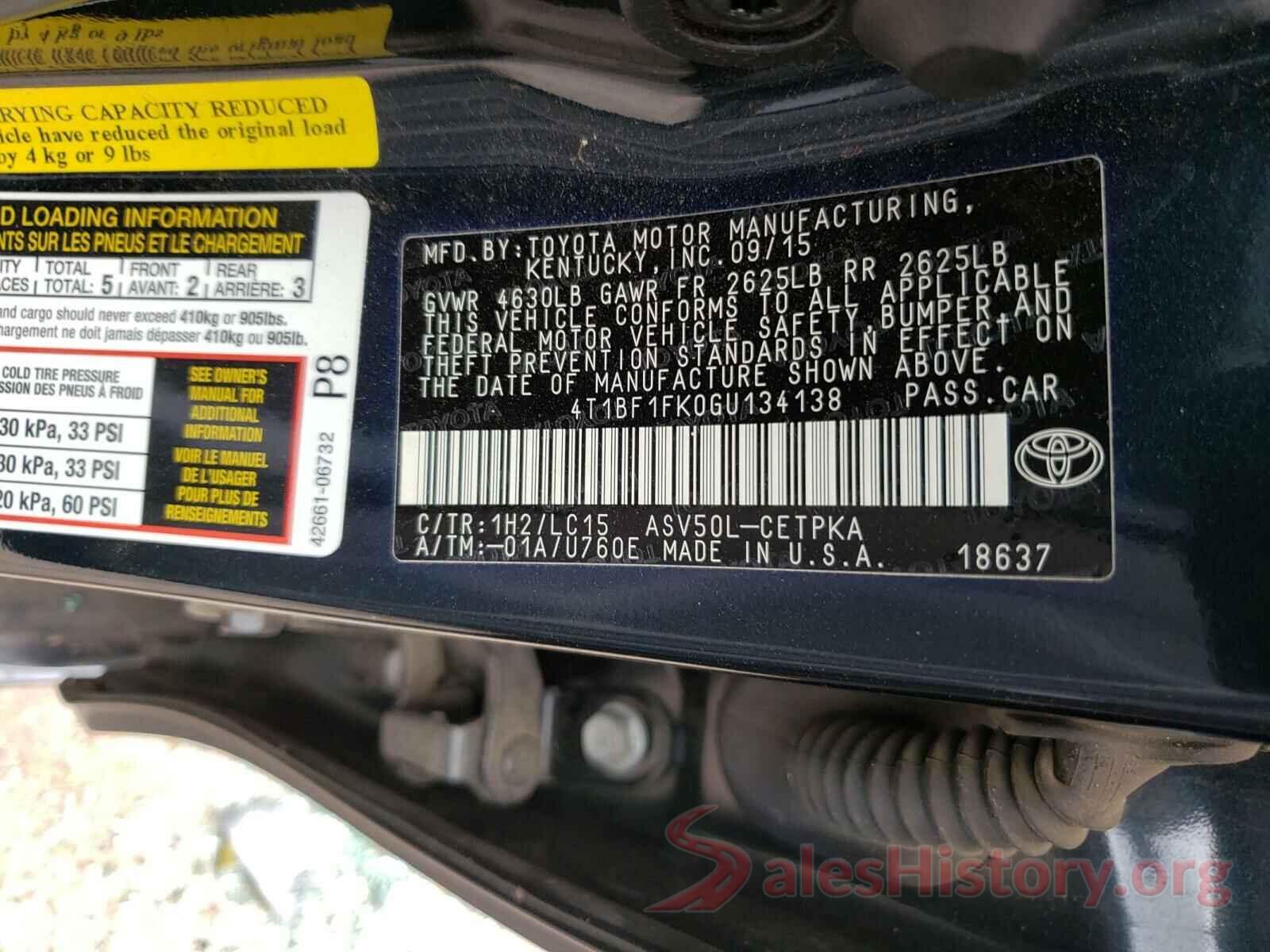 4T1BF1FK0GU134138 2016 TOYOTA CAMRY