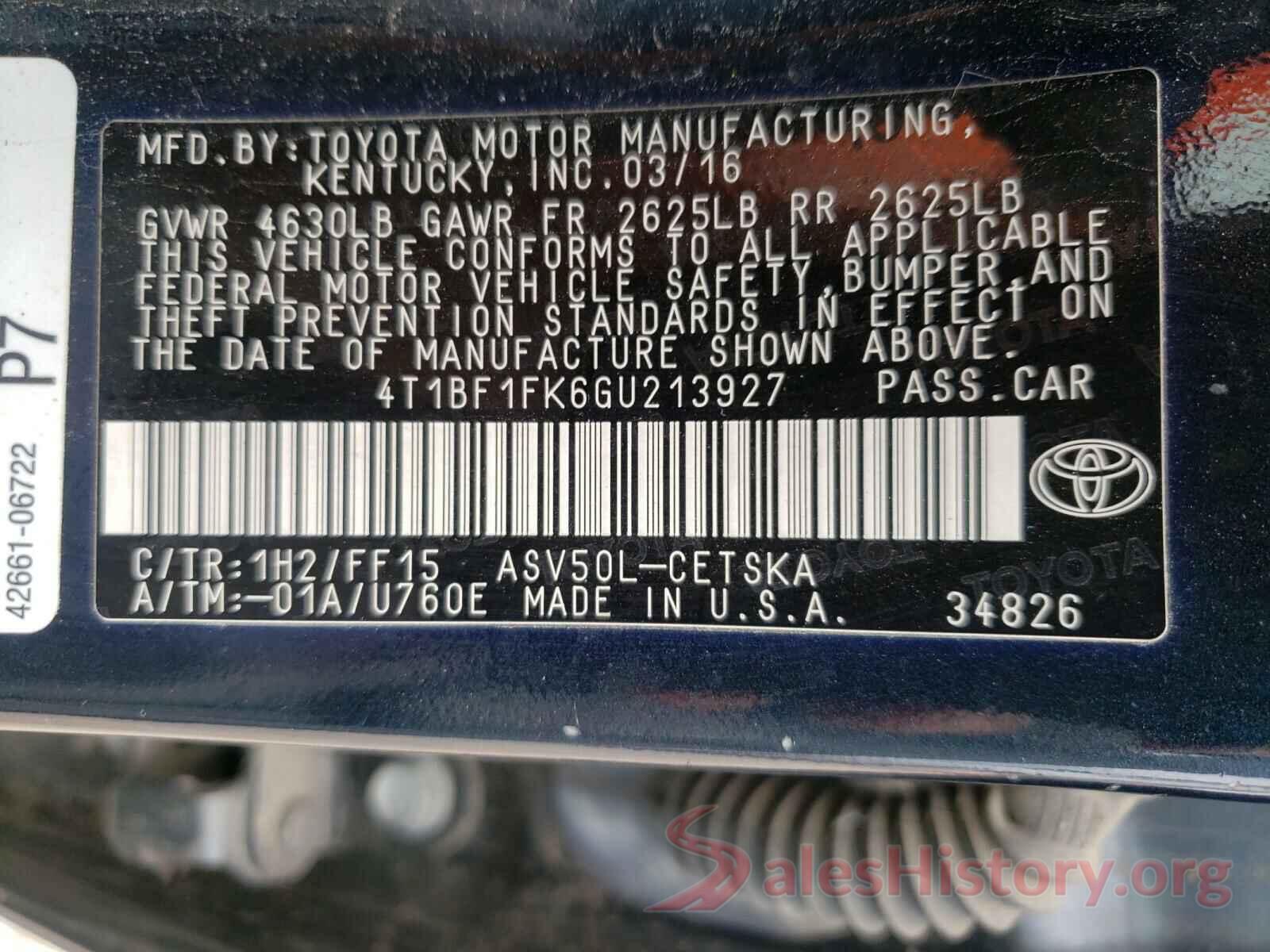 4T1BF1FK6GU213927 2016 TOYOTA CAMRY