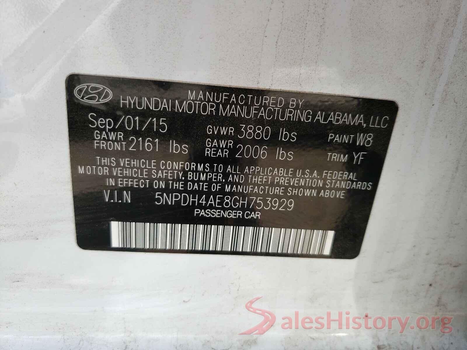 5NPDH4AE8GH753929 2016 HYUNDAI ELANTRA