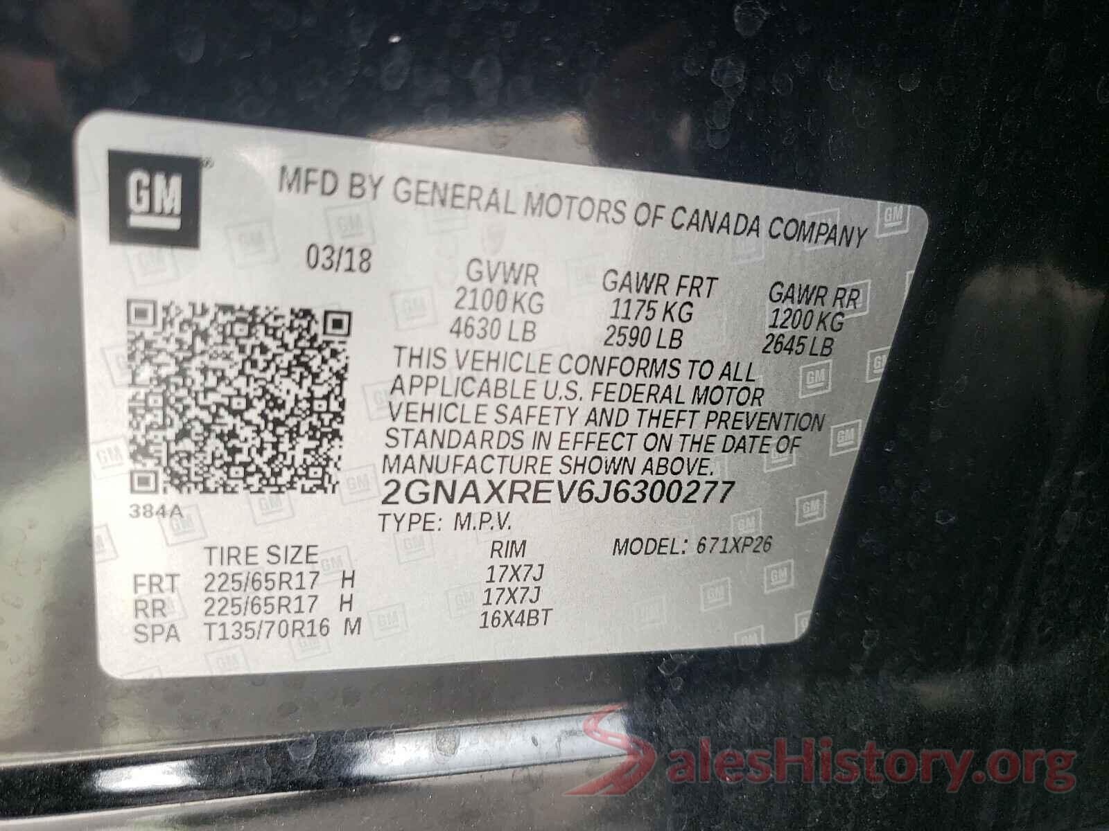 2GNAXREV6J6300277 2018 CHEVROLET EQUINOX