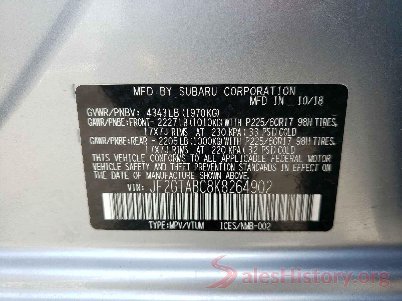 JF2GTABC8K8264902 2019 SUBARU CROSSTREK