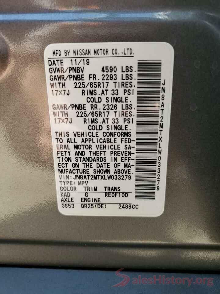 JN8AT2MTXLW033279 2020 NISSAN ROGUE