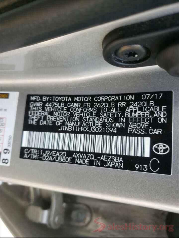 JTNB11HKXJ3021094 2018 TOYOTA CAMRY