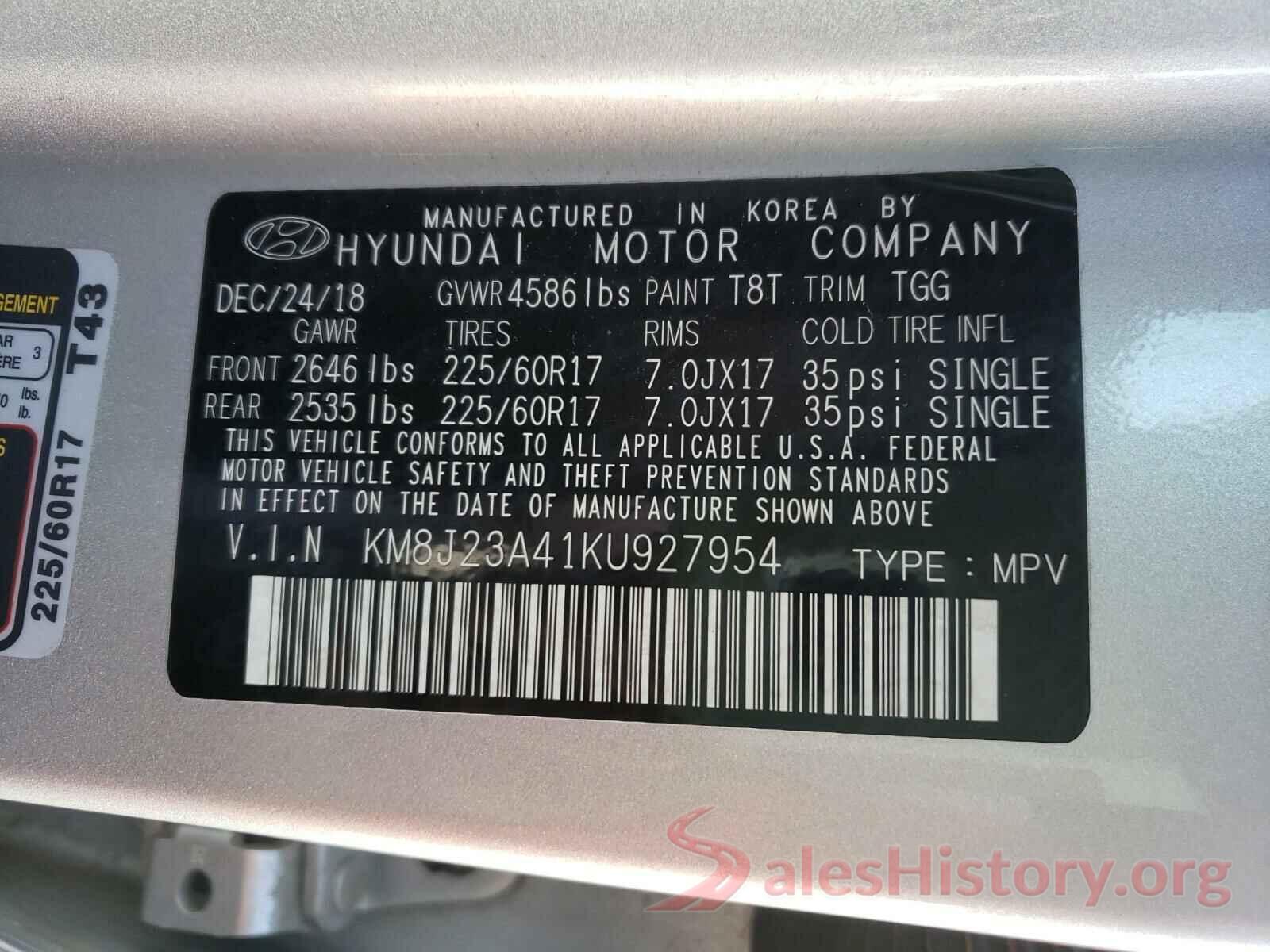 KM8J23A41KU927954 2019 HYUNDAI TUCSON