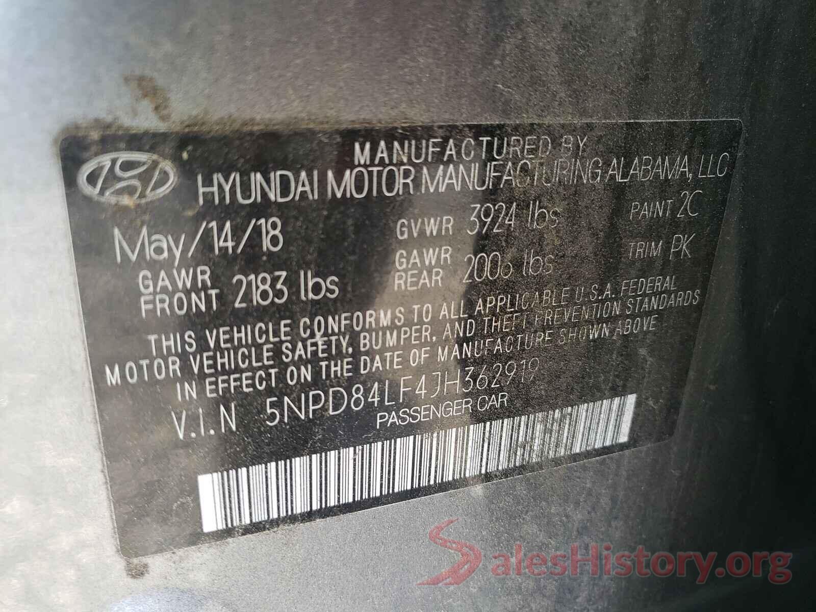 5NPD84LF4JH362919 2018 HYUNDAI ELANTRA