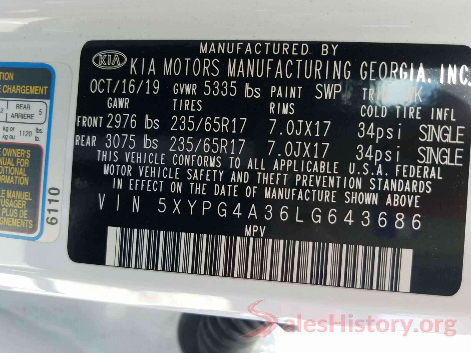 5XYPG4A36LG643686 2020 KIA SORENTO