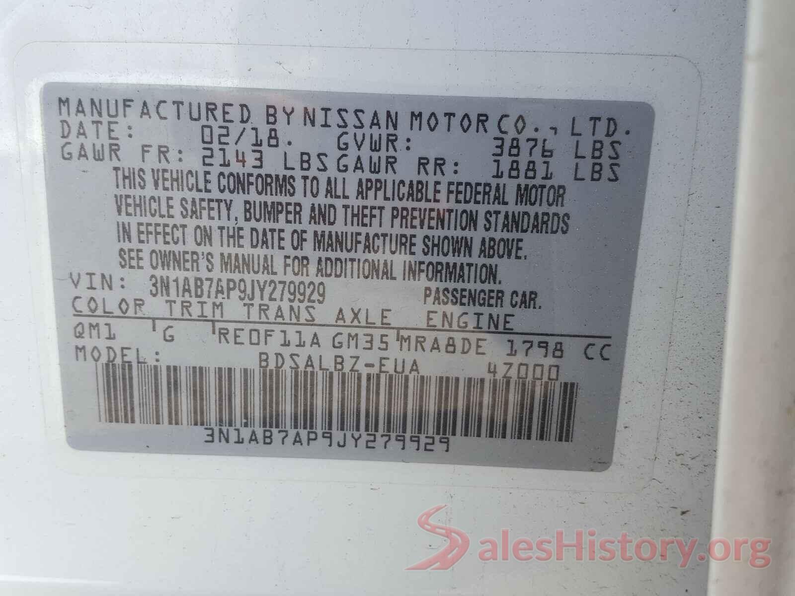 3N1AB7AP9JY279929 2018 NISSAN SENTRA