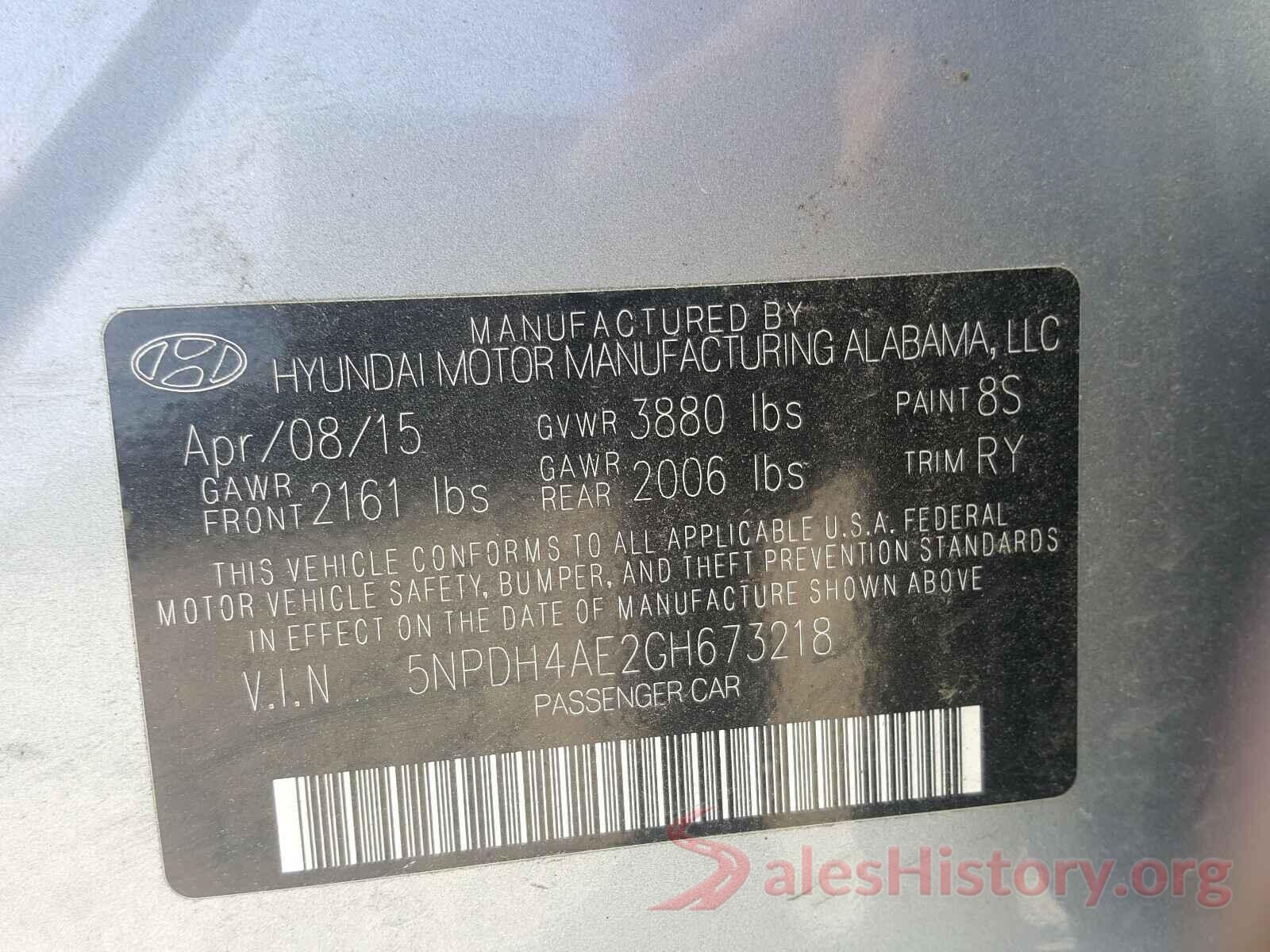 5NPDH4AE2GH673218 2016 HYUNDAI ELANTRA