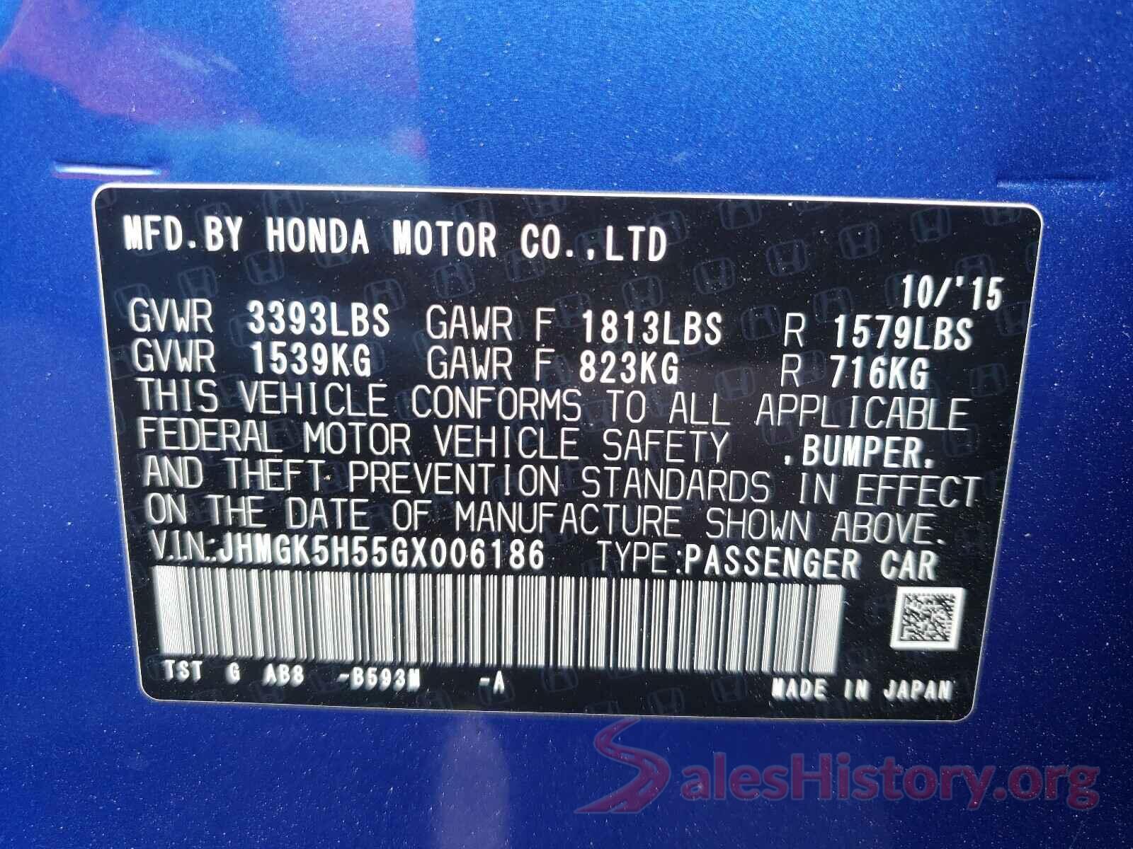 JHMGK5H55GX006186 2016 HONDA FIT