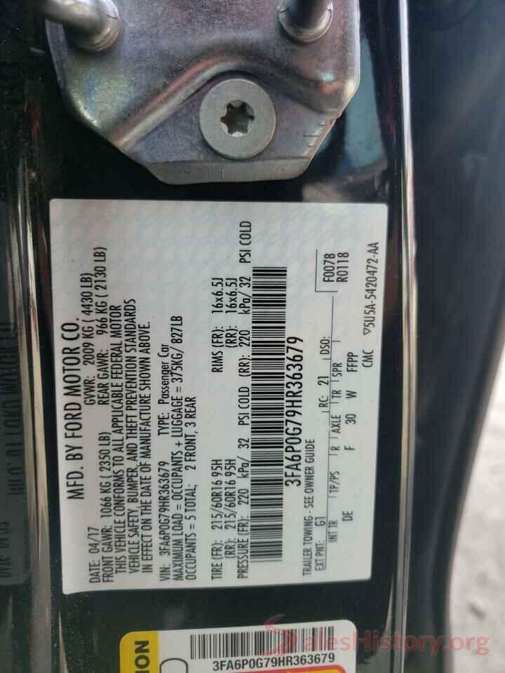 3FA6P0G79HR363679 2017 FORD FUSION