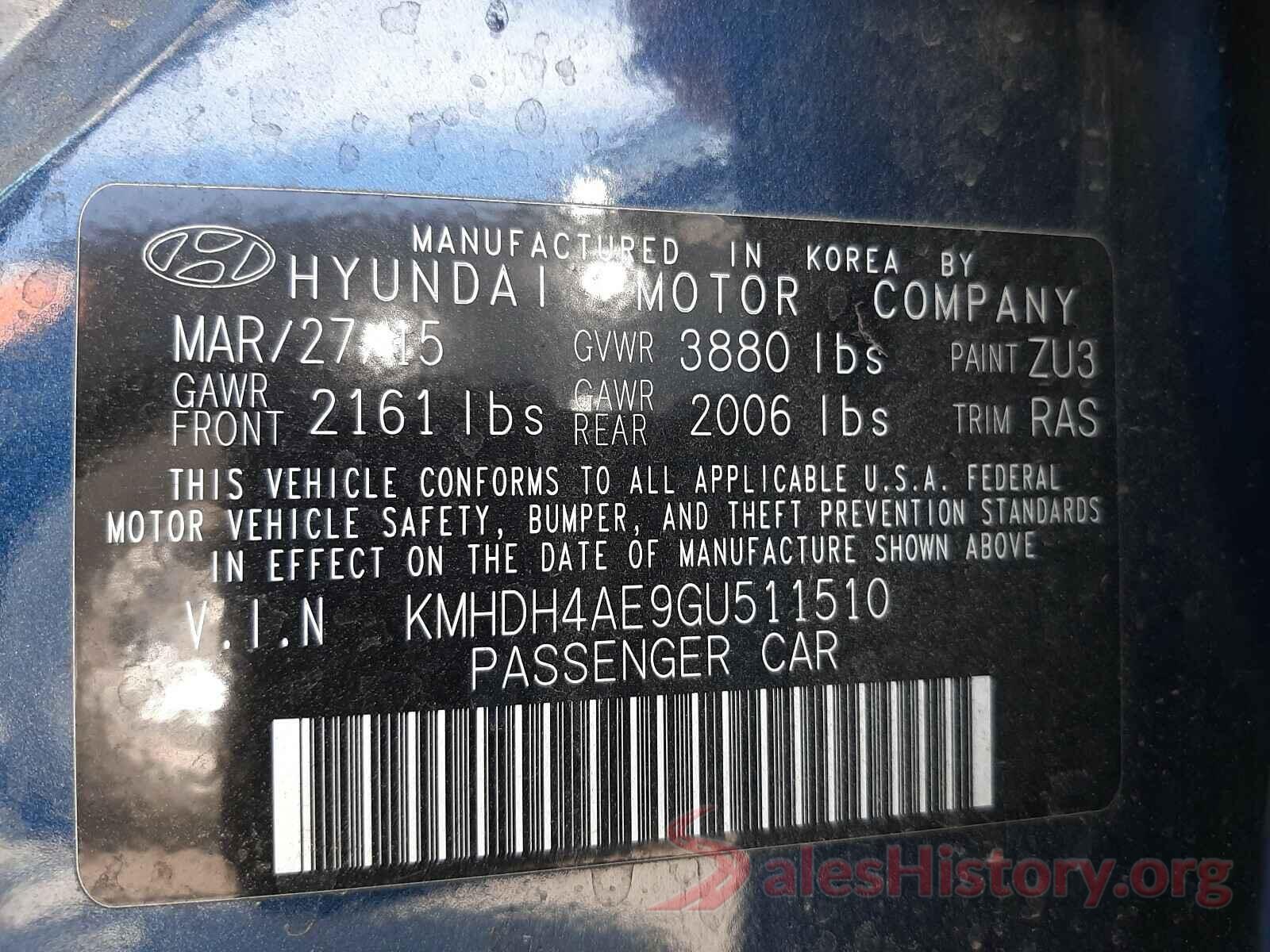 KMHDH4AE9GU511510 2016 HYUNDAI ELANTRA