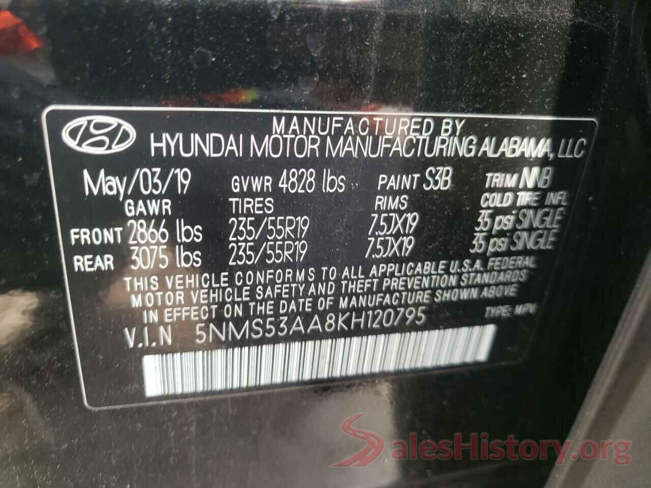 5NMS53AA8KH120795 2019 HYUNDAI SANTA FE