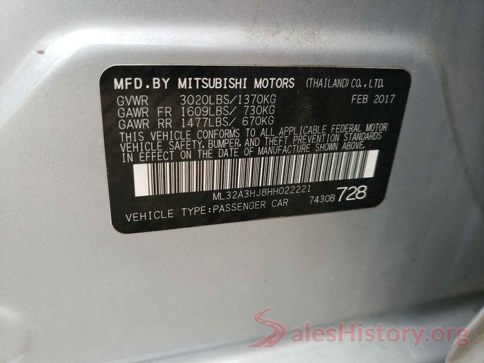 ML32A3HJ8HH022221 2017 MITSUBISHI MIRAGE