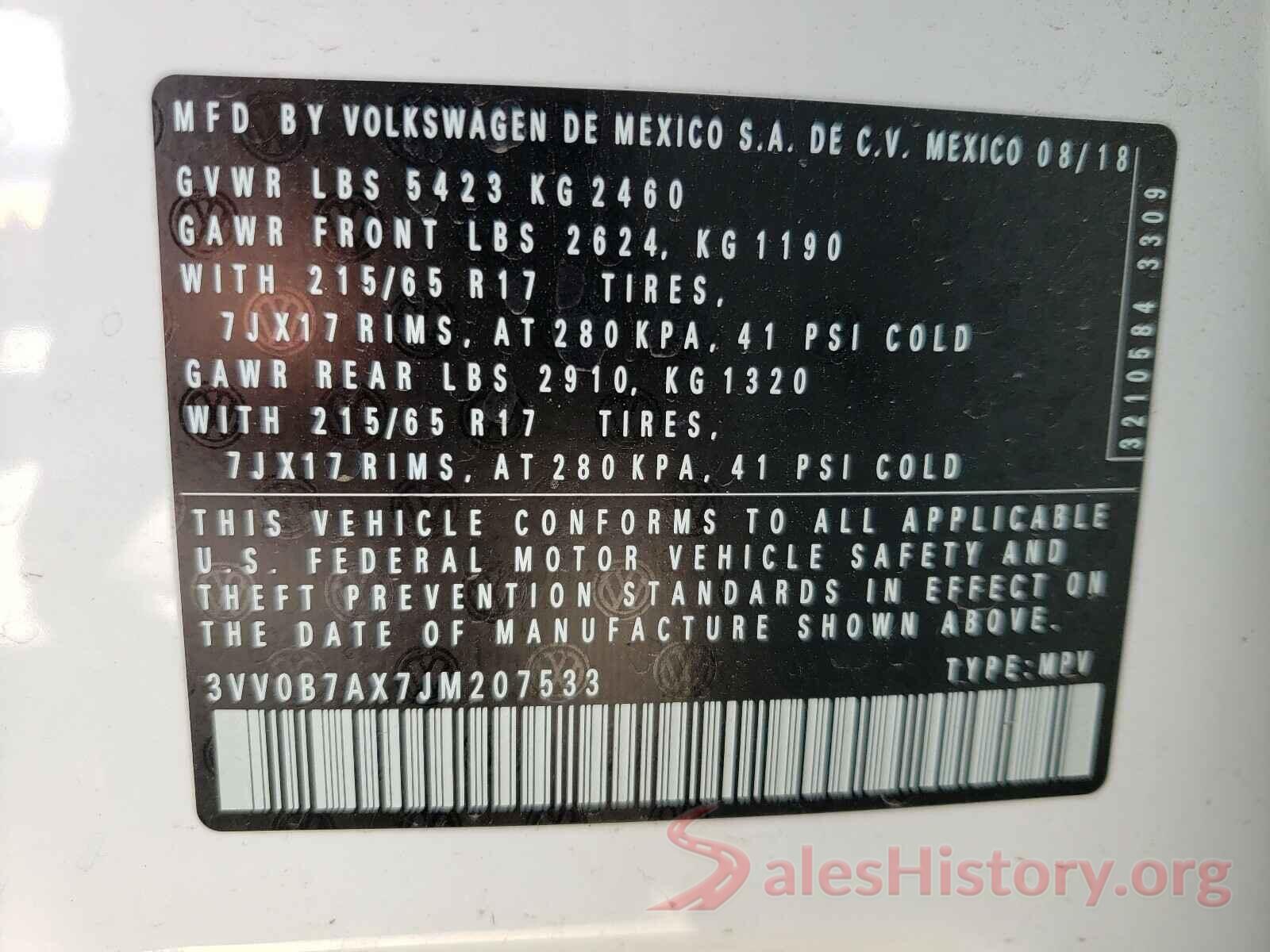 3VV0B7AX7JM207533 2018 VOLKSWAGEN TIGUAN