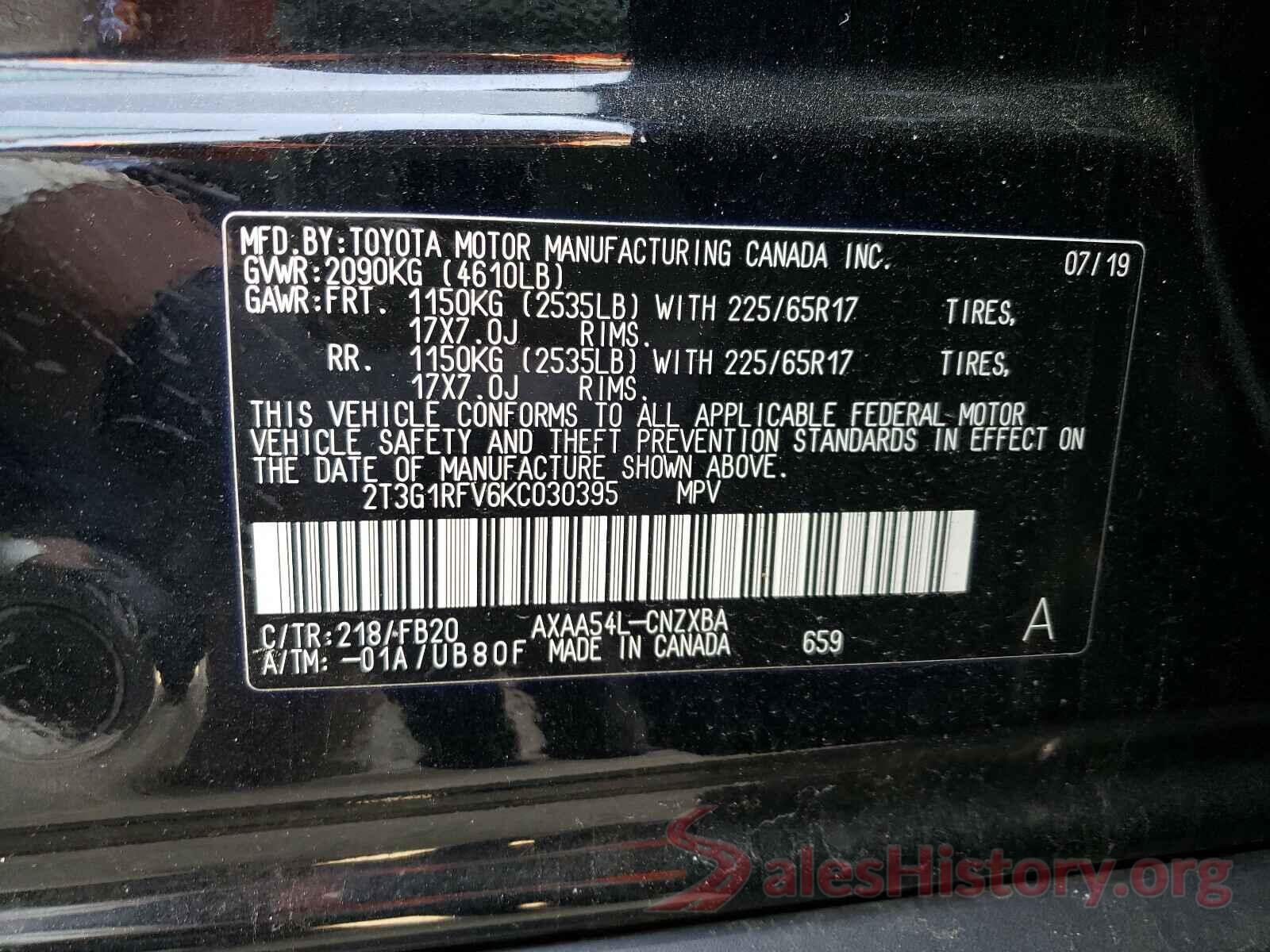 2T3G1RFV6KC030395 2019 TOYOTA RAV4