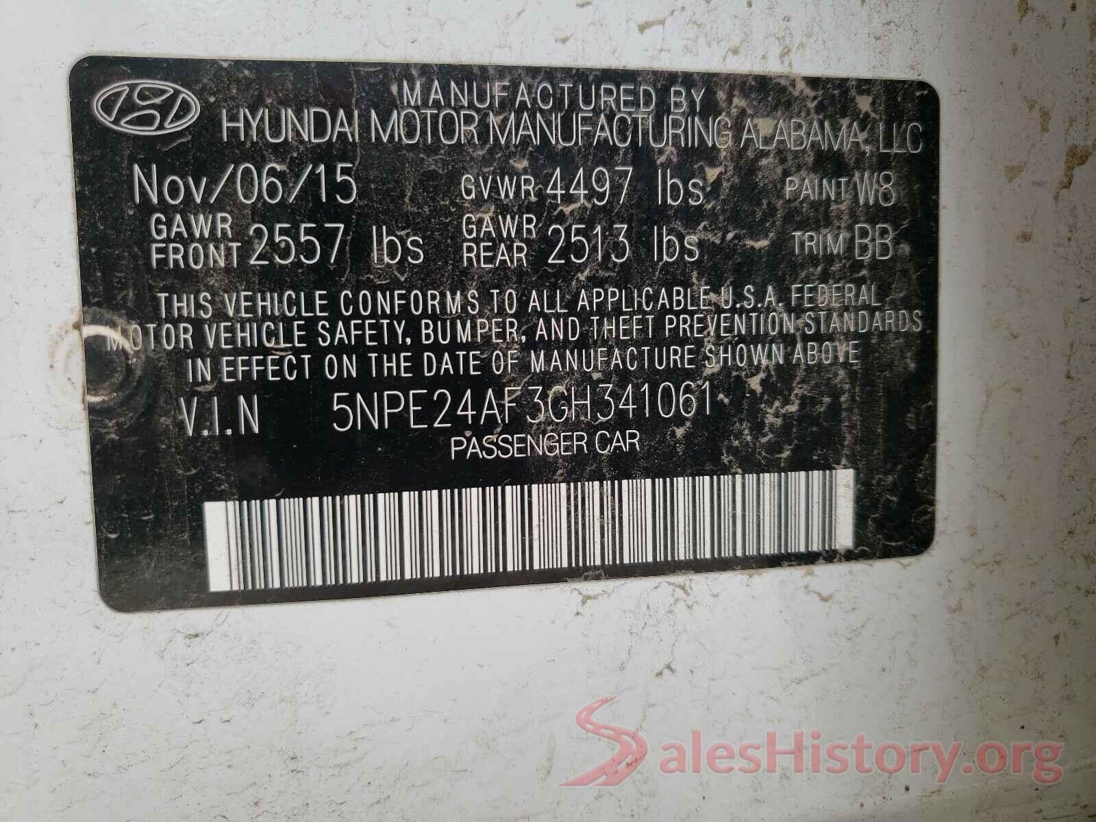 5NPE24AF3GH341061 2016 HYUNDAI SONATA