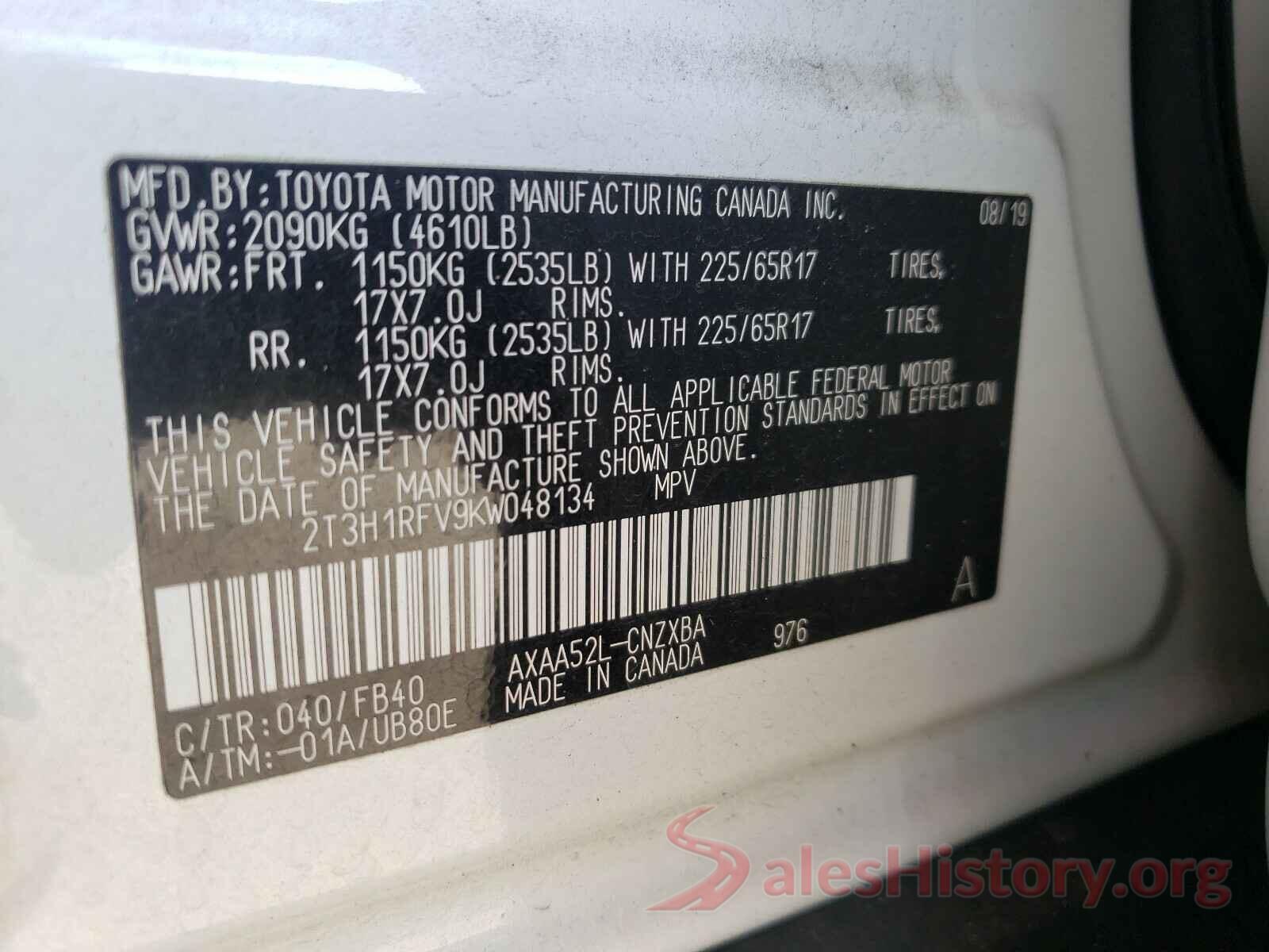 2T3H1RFV9KW048134 2019 TOYOTA RAV4