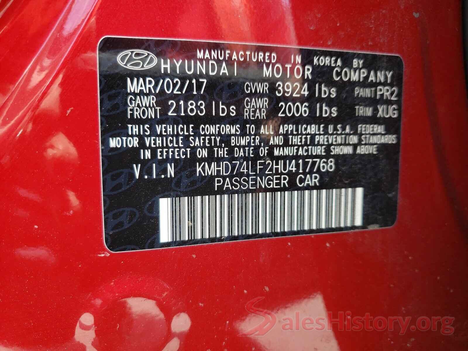 KMHD74LF2HU417768 2017 HYUNDAI ELANTRA