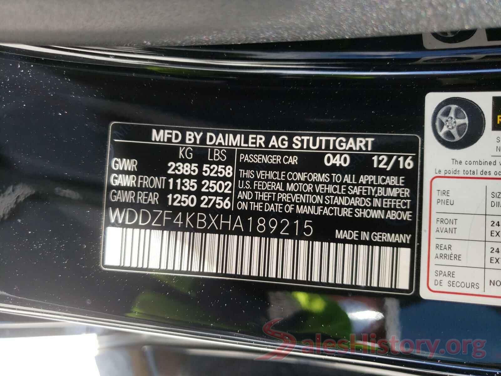 WDDZF4KBXHA189215 2017 MERCEDES-BENZ E CLASS