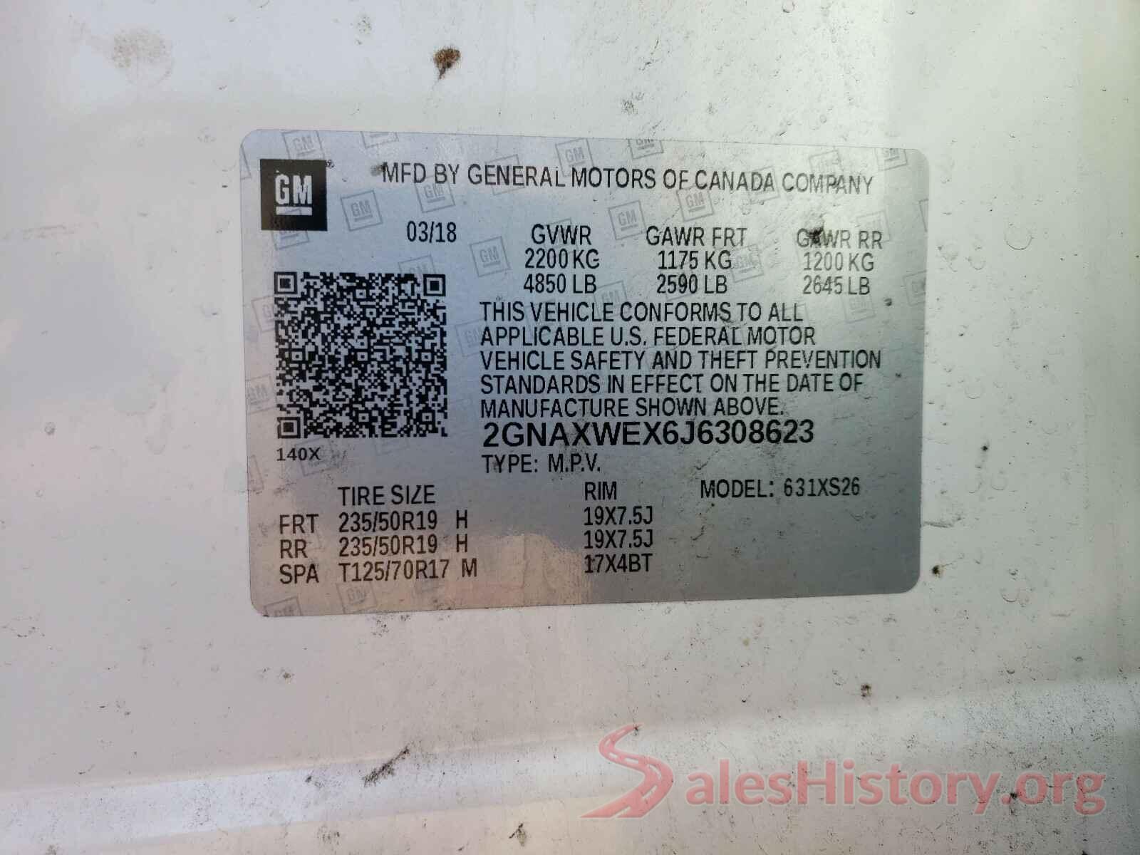 2GNAXWEX6J6308623 2018 CHEVROLET EQUINOX