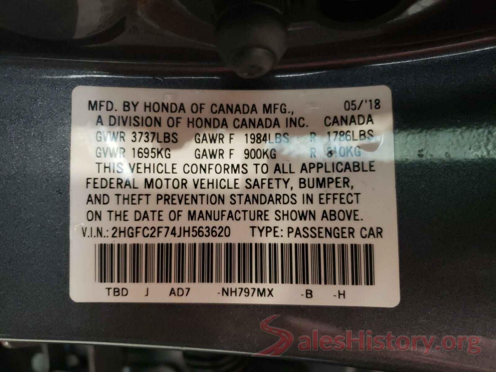 2HGFC2F74JH563620 2018 HONDA CIVIC