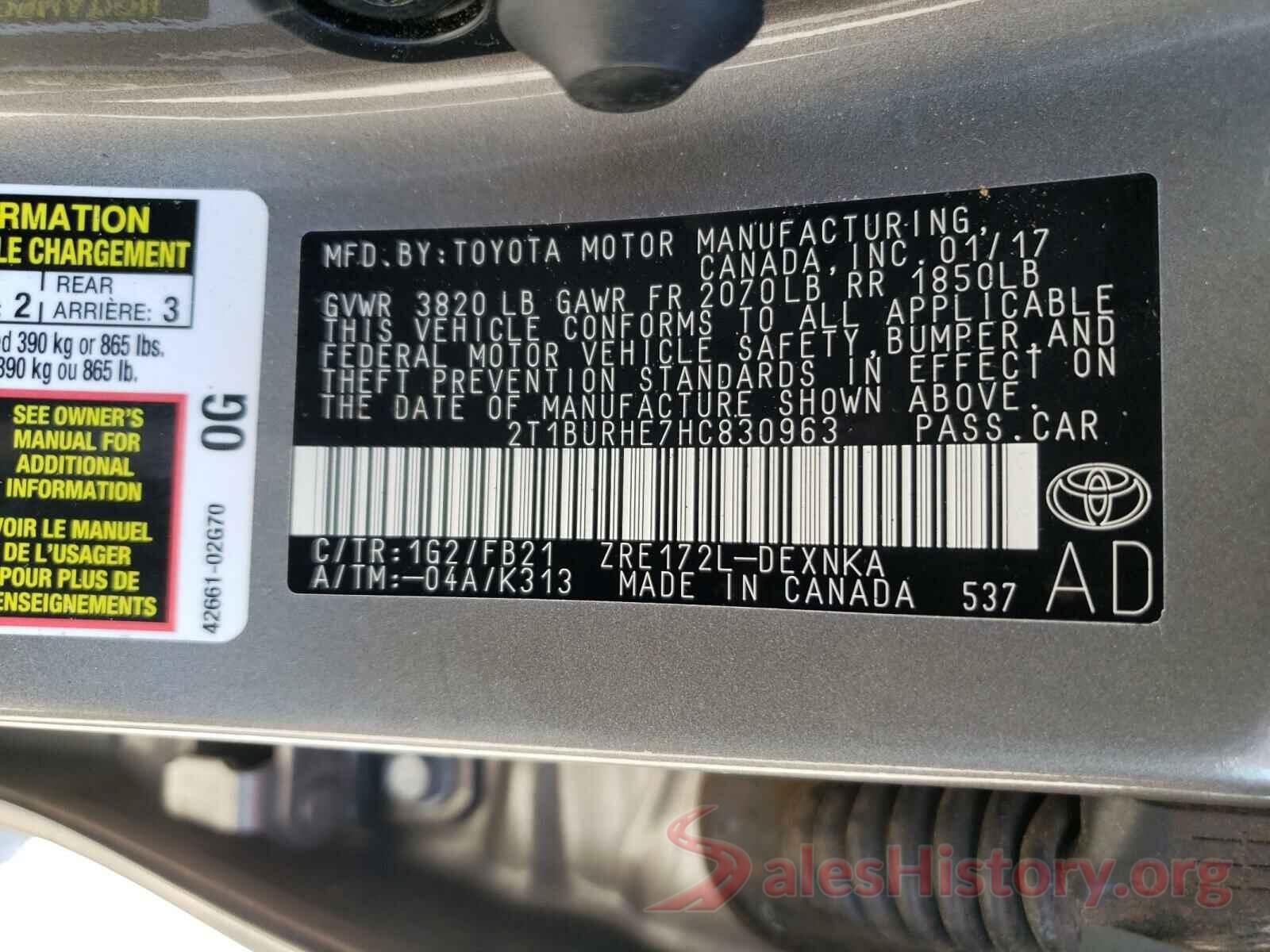 2T1BURHE7HC830963 2017 TOYOTA COROLLA