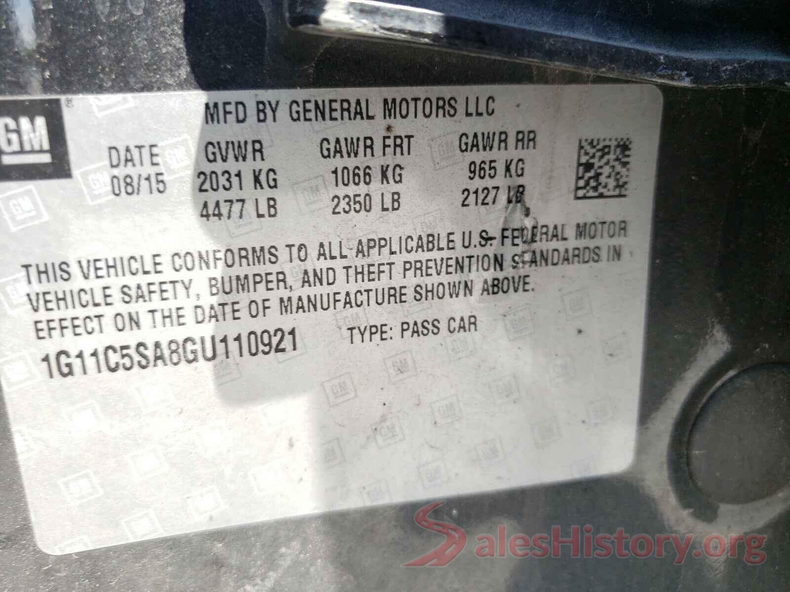 1G11C5SA8GU110921 2016 CHEVROLET MALIBU