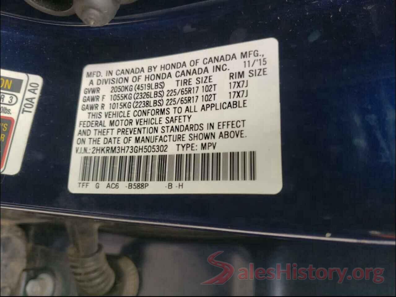 2HKRM3H73GH505302 2016 HONDA CRV