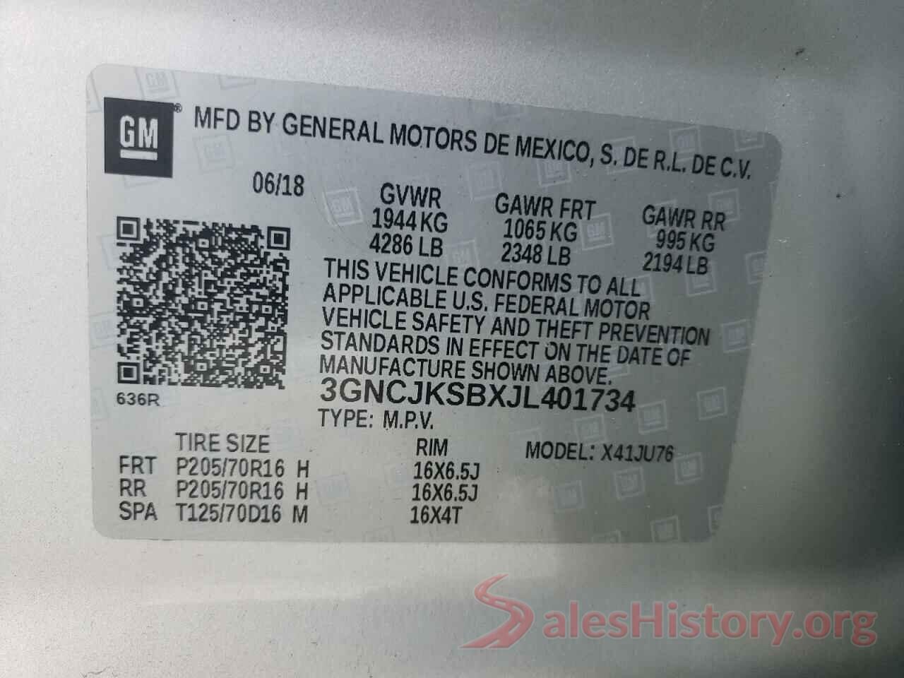 3GNCJKSBXJL401734 2018 CHEVROLET TRAX