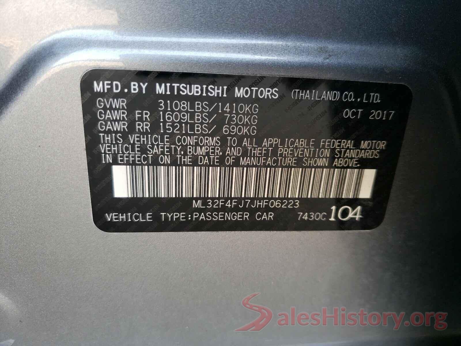 ML32F4FJ7JHF06223 2018 MITSUBISHI MIRAGE