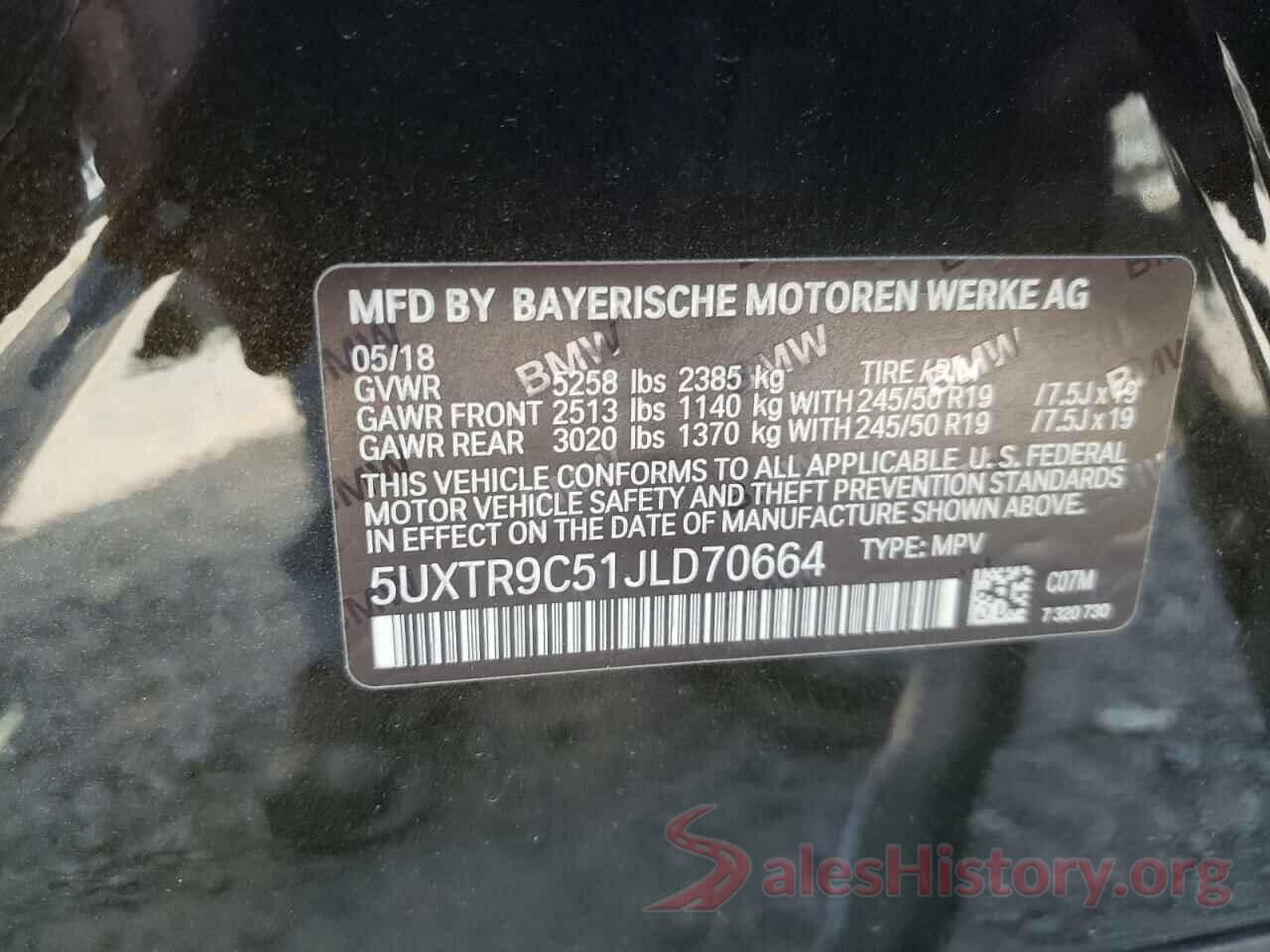 5UXTR9C51JLD70664 2018 BMW X3