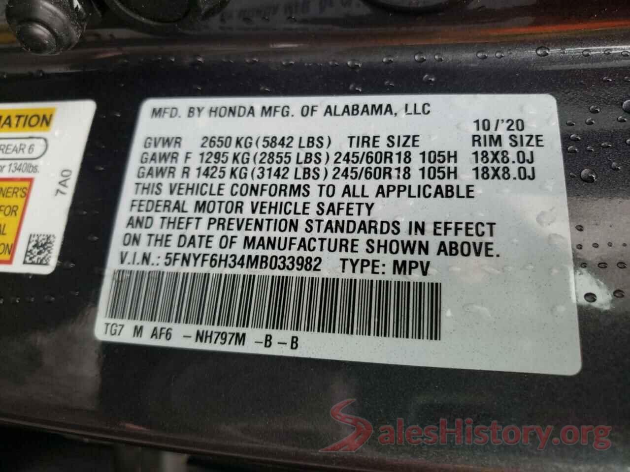 5FNYF6H34MB033982 2021 HONDA PILOT