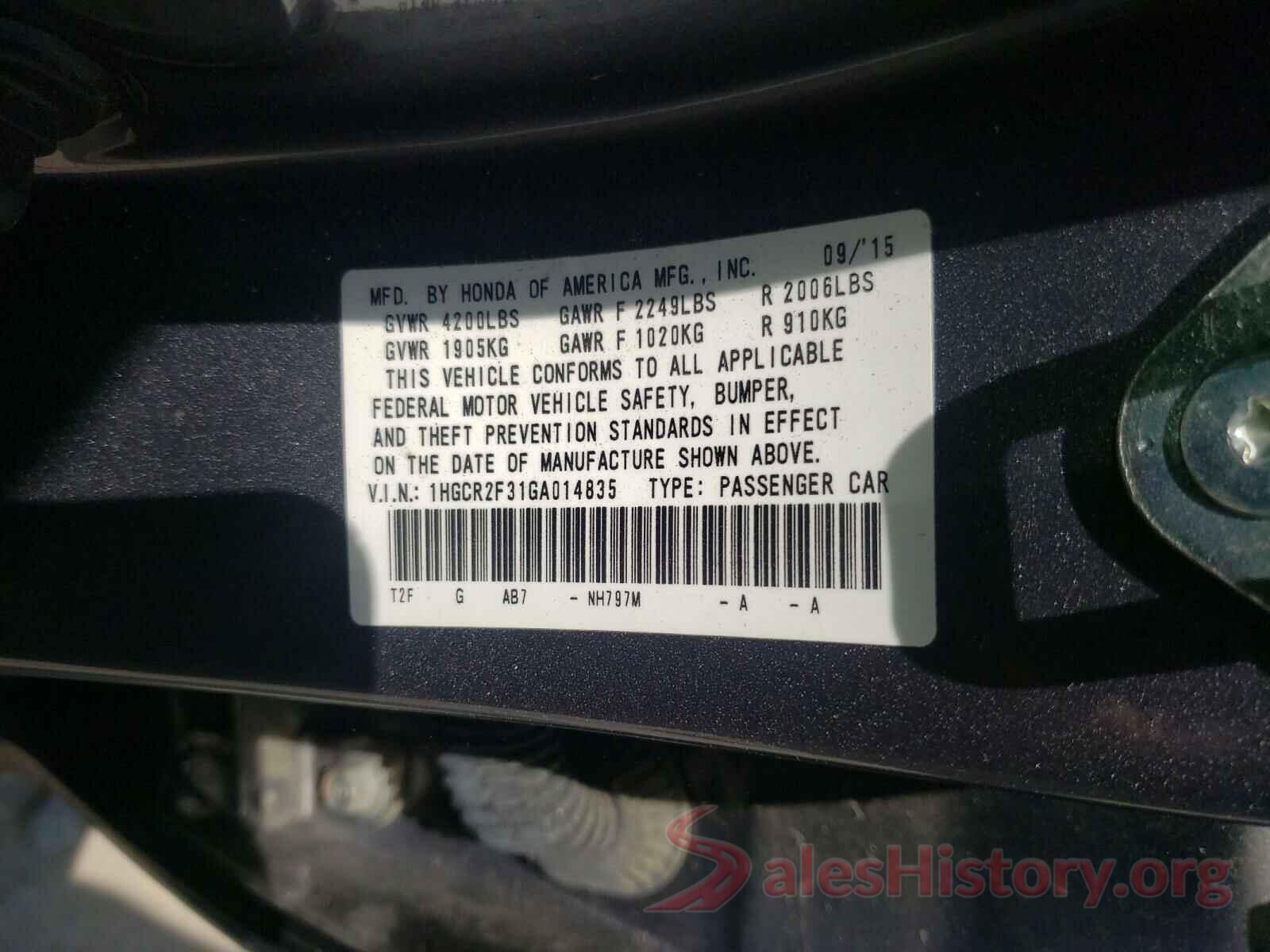 1HGCR2F31GA014835 2016 HONDA ACCORD